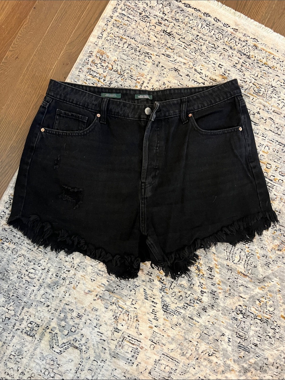Black Frayed Hem Denim Shorts